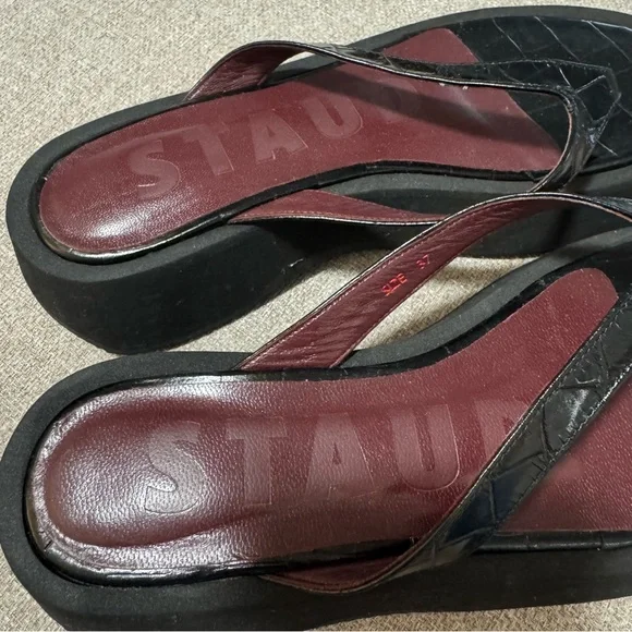 Staud Black Croc Tessa Sandals Size 37 Or Size US 7 $295 - Picture 3 of 7